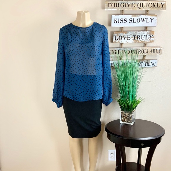 ANN TAYLOR | Sheer Blue Polka Dot Blouse - Picture 3 of 5